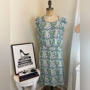 Downeast Large Scoop neck Cap sleeve floral dress. Prairie. Boho. Girlcore.